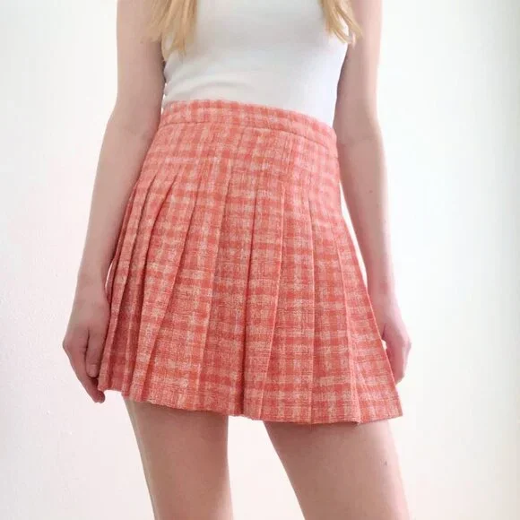 🎈HOST P 🎈 NEW ZARA Tweed Pleated Structured Mini High Waist Plaid Skirt, XXL - Picture 4 of 16